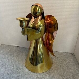 Vintage Copper And Brass Holiday Angel Candleholder 11x5” No Flaws